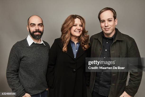 Filmmaker Pedro Kos, writer Cori Shepherd Stern and filmmaker Kief Davidson from the film "Bending the Arc" pose in the Getty Images Portrait Studio...