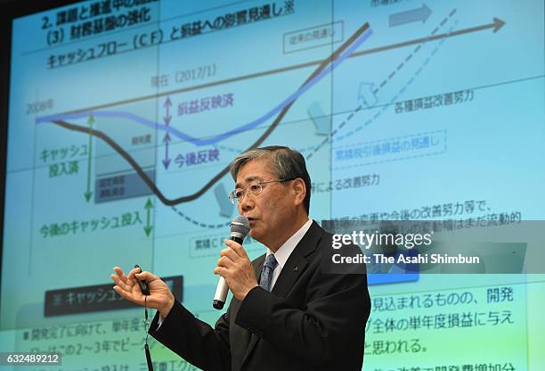 Mitsubishi Heavy Industries President Shunichi Miyanaga attends a press conference on January 23, 2017 in Tokyo, Japan. MHI announced that the...