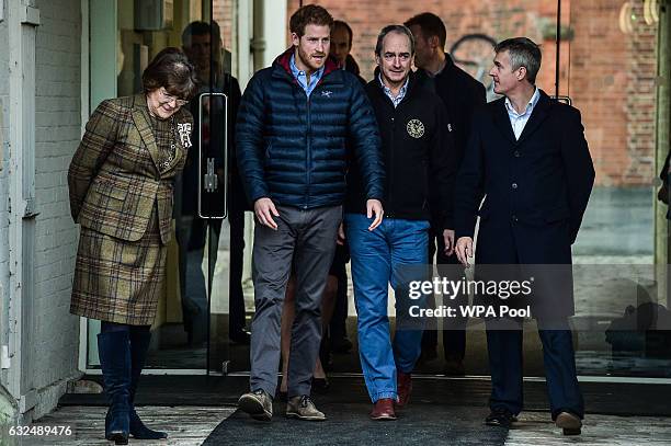 Prince Harry leaves the Help For Heroes Recovery Centre at Tedworth House on January 23, 2017 in Wiltshire, England. Prince Harry learnt more about...