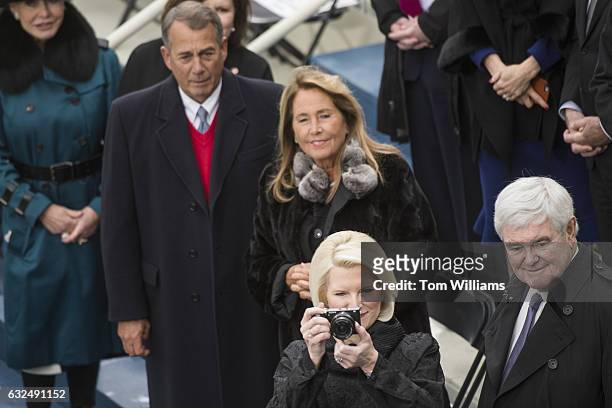 Former Speakers of the House Newt Gingrich, R-Ga., right, John Boehner, R-Ohio, and their wives Callista Gingrich, bottom, and Debbie Boehner, wait...