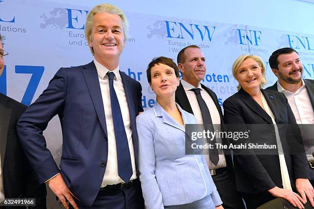 Geert Wilders , Frauke Petry , Marine Le Pen and other party leaders atteda conference of European right-wing parties on January 21, 2017 in Koblenz,...