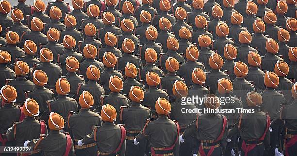 Sikh Regiment during the full dress rehearsal of Republic Day parade at Rajpath on January 23, 2017 in New Delhi, India. India will celebrate its...