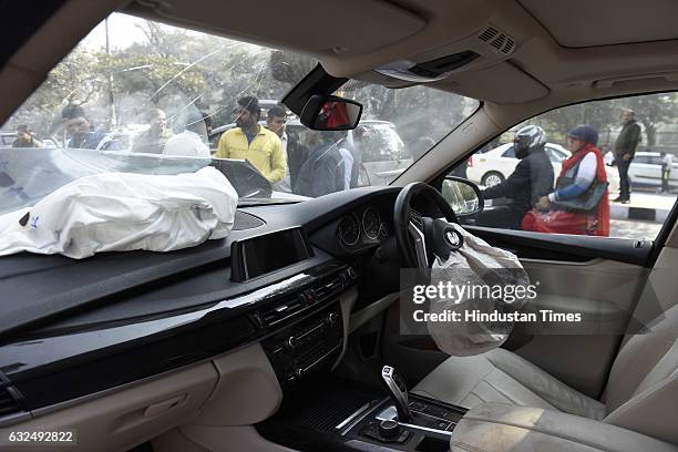 Car crashed into a Uber cab near IIT Flyover in South Delhi leaving the cab driver dead. The car is now at the Police Station , Vasant Vihar on...