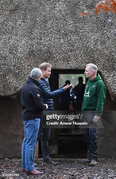 Prince Harry visits the Iron Age Round House at the Help for Heroes Recovery Centre at Tedworth House on January 23, 2017 in Tidworth, England.