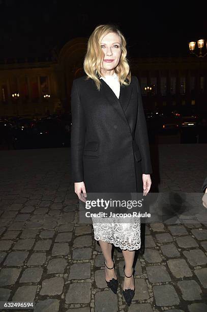 Kirsten Dunst is seen arriving at Ralph & Russo Fashion show during Paris Fashion Week : Haute Couture F/W 2017-2018 on January 23, 2017 in Paris,...