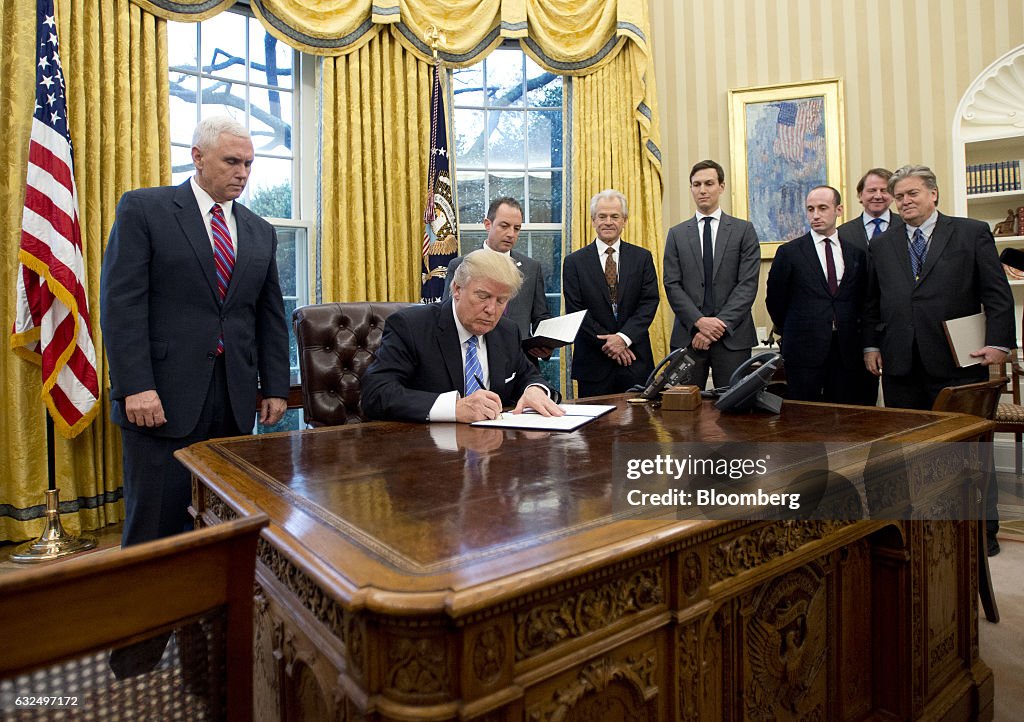 President Trump Signs Executive Orders In The Oval Office