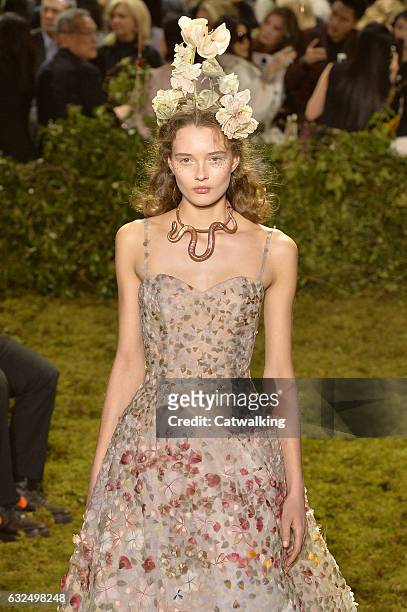 Model walks the runway at the Christian Dior Spring Summer 2017 fashion show during Paris Haute Couture Fashion Week on January 23, 2017 in Paris,...
