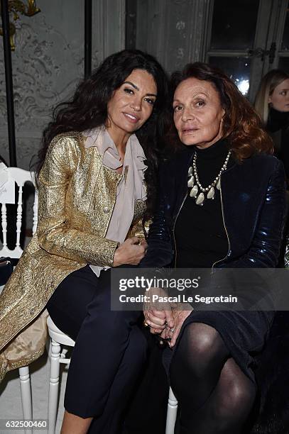 Diane Von Furstenberg and a guest attend the Giambattista Valli Haute Couture Spring Summer 2017 show as part of Paris Fashion Week on January 23,...