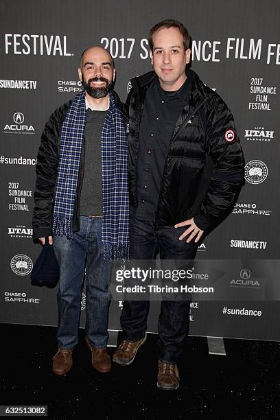 Filmmaker Pedro Kos and Filmmaker Kief Davidson attend the "Bending The Arc" Premiere at Library Center Theater on January 23, 2017 in Park City,...