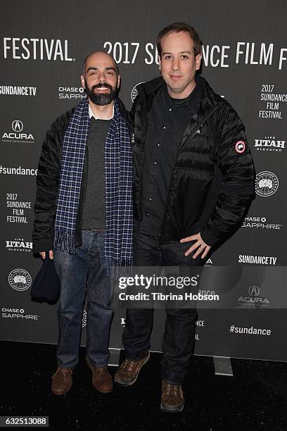 Filmmaker Pedro Kos and Filmmaker Kief Davidson attend the "Bending The Arc" Premiere at Library Center Theater on January 23, 2017 in Park City,...