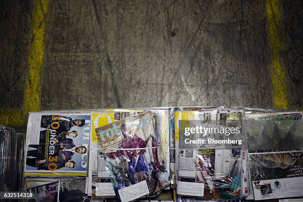 Pallet of magazines is seen before being sorted at the United States Postal Service sorting center in Louisville, Kentucky, U.S., on Friday, Jan. 13,...