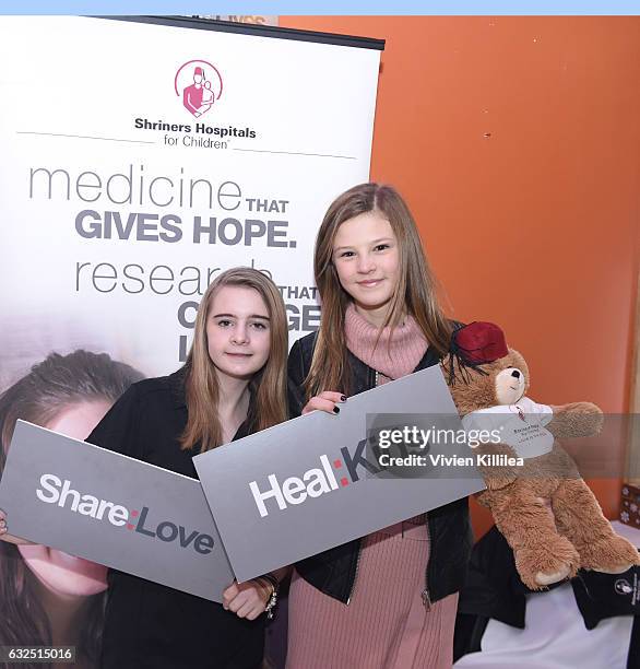 Patient ambassador for Shriners For Children Medical Center Grace Schleeperand and Peyton Kennedy attend EcoLuxe Lounge Ten Years at Sundance on...