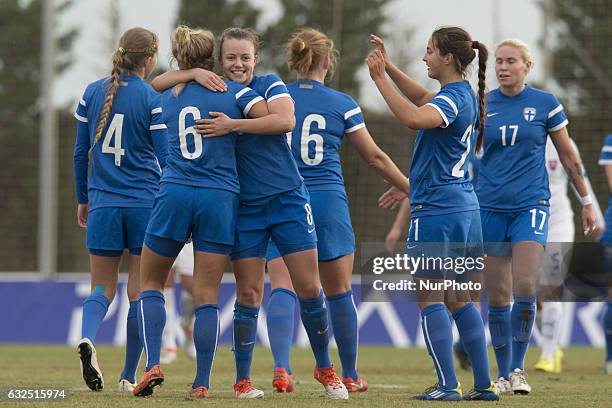 Finlandia team celebrate the score during the international friendly match between Finland Women and Slovakia Women at Pinatar Arena Football Center...