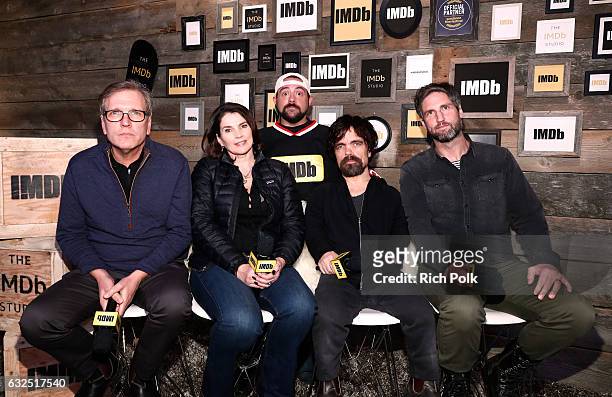 Actors Martin Donovan, Julia Ormond, Peter Dinklage, and film maker Mark Palansky of 'Rememory' and Kevin Smith attend The IMDb Studio featuring the...
