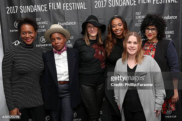 Laurens Grant, Janicza Bravo, Lauren Beck, Kimberly Steward, Rebecca Green, and Cecilia Aldarondo attend the 2017 Women at Sundance Brunch, co-hosted...