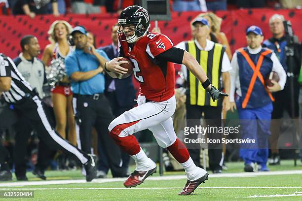 Atlanta Falcons quarterback Matt Ryan runs the ball during the second half of the NFC Championship Game game between the Green Bay Packers and the...