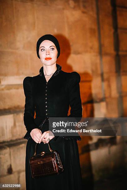 Ulyana Sergeenko is seen, after the Giambattista Valli show, during Paris Fashion Week Haute Couture Spring Summer 2017, on January 23, 2017 in...