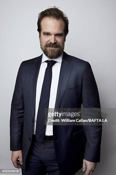 David Harbour poses for a portraits at the BAFTA Tea Party at Four Seasons Hotel Los Angeles at Beverly Hills on January 7, 2017 in Los Angeles,...