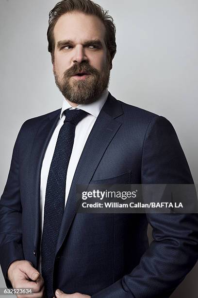 David Harbour poses for a portraits at the BAFTA Tea Party at Four Seasons Hotel Los Angeles at Beverly Hills on January 7, 2017 in Los Angeles,...