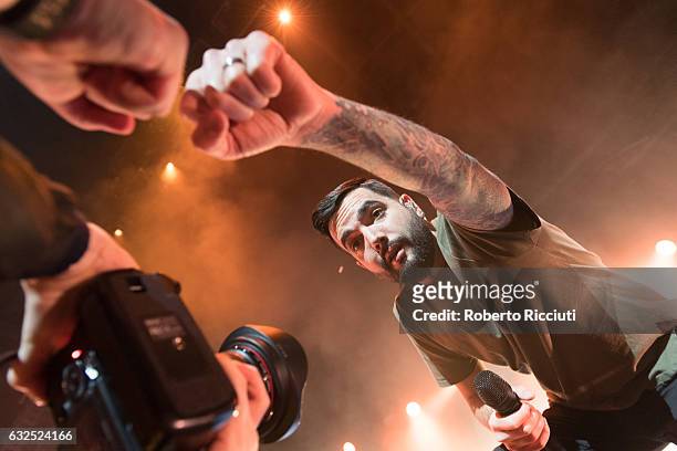Jeremy McKinnon of A Day To Remember performs on stage at The SSE Hydro on January 23, 2017 in Glasgow, United Kingdom.