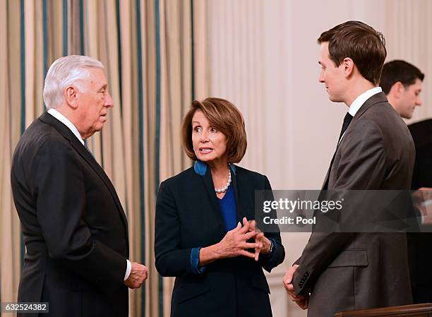 House House Minority Whip Steny Hoyer , House Minority Leader Nancy Pelosi and Jared Kushner, senior advisor to the president, attend a reception...