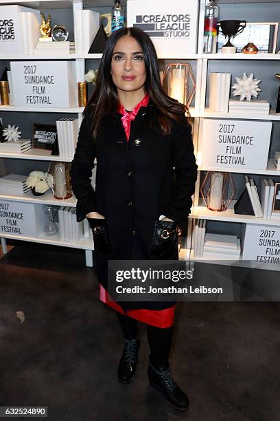 Salma Hayek attends the Creators League Studio At 2017 Sundance Film Festival - Day 5 at PepsiCo's Creators League Studio at the 2017 Sundance Film...