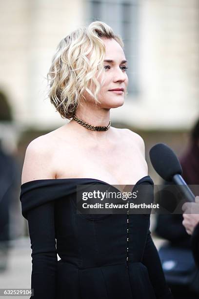 Diane Kruger wears a black dress, and attends the Christian Dior Haute Couture Spring Summer 2017 show as part of Paris Fashion Week, at the Rodin...