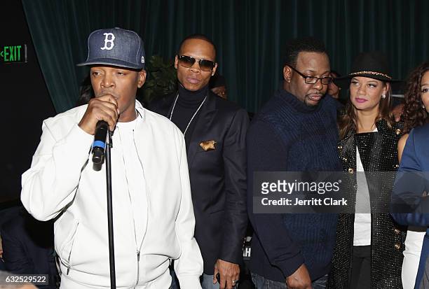 Brooke Payne, Ronnie DeVoe and Bobby Brown celebrate New Edition's Star On The Hollywood Walk Of Fame at Warwick on January 23, 2017 in Hollywood,...