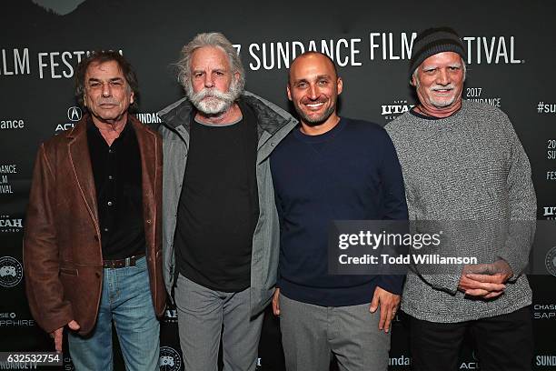Bill Kreutzmann, Bob Weir, Amir Bar-Lev, and Mickey Hart attend the premiere of Amazon Studios' "Long Strange Trip" at the 2017 Sundance Film...