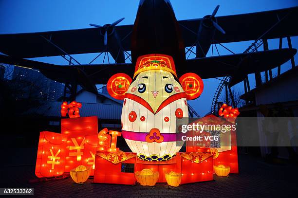 Lantern of chick seen at Chengdu Happy Valley on January 22, 2017 in Chengdu, Sichuan Province of China. To welcome the Year of Rooster, Chinese...