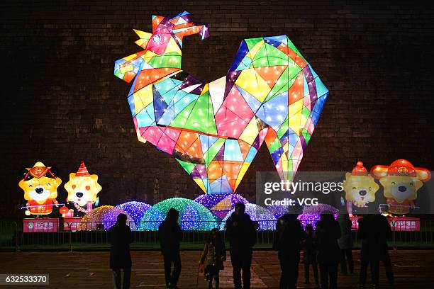 Lantern of rooster seen at the upcoming 31st Qinhuai lantern fair on January 22, 2017 in Nanjing, Jiangsu Province of China. To welcome the Year of...