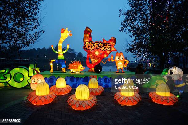 Lantern of rooster seen at Chengdu Happy Valley on January 22, 2017 in Chengdu, Sichuan Province of China. To welcome the Year of Rooster, Chinese...