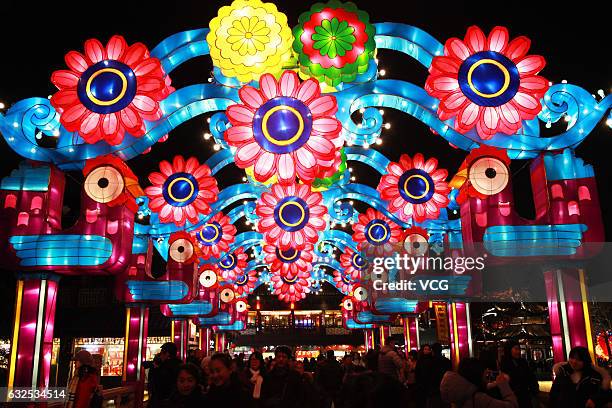 Tourists visit the 31st Qinhuai lantern fair on January 22, 2017 in Nanjing, Jiangsu Province of China. To welcome the Year of Rooster, Chinese...