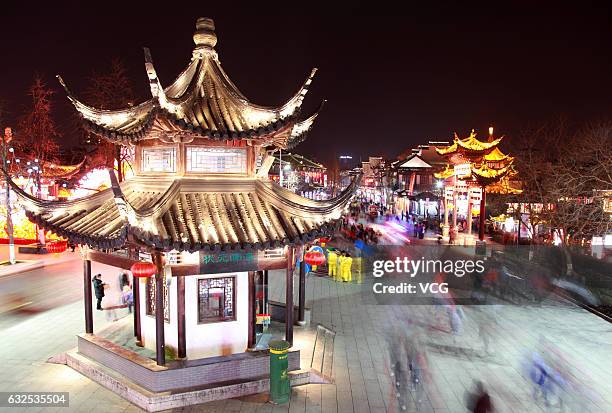 Tourists visit the 31st Qinhuai lantern fair on January 22, 2017 in Nanjing, Jiangsu Province of China. To welcome the Year of Rooster, Chinese...