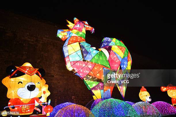 Lantern of rooster seen at the upcoming 31st Qinhuai lantern fair on January 22, 2017 in Nanjing, Jiangsu Province of China. To welcome the Year of...