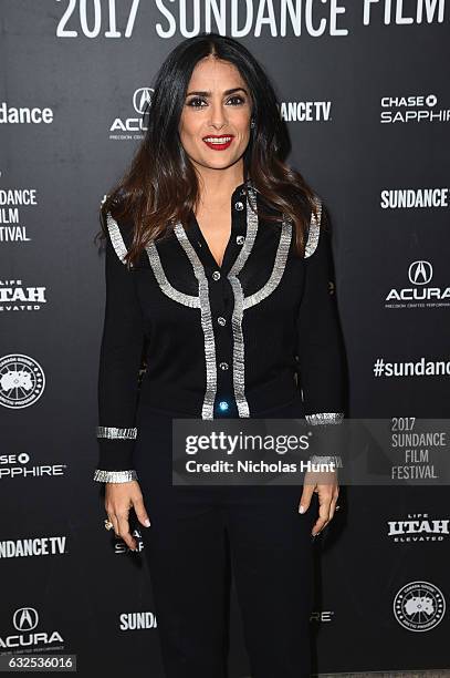 Actress Salma Hayek attends the "Beatriz At Dinner" Premiere on day 5 of the Sundance Film Festival at Eccles Center Theatre on January 23, 2017 in...