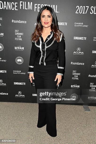 Actress Salma Hayek attends the "Beatriz At Dinner" Premiere on day 5 of the Sundance Film Festival at Eccles Center Theatre on January 23, 2017 in...