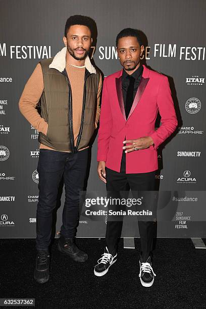 Actors Nnamdi Asomugha and Lakeith Stanfield attend the "Crown Heights" Premiere at Library Center Theater on January 23, 2017 in Park City, Utah.