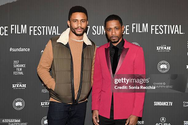 Actors Nnamdi Asomugha and Lakeith Stanfield attend the "Crown Heights" Premiere at Library Center Theater on January 23, 2017 in Park City, Utah.