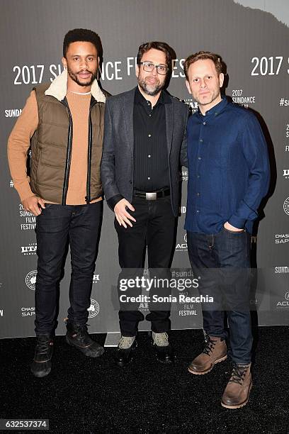 Nnamdi Asomugha, Johnathan Baker and Matt Ruskin attend the "Crown Heights" Premiere at Library Center Theater on January 23, 2017 in Park City, Utah.
