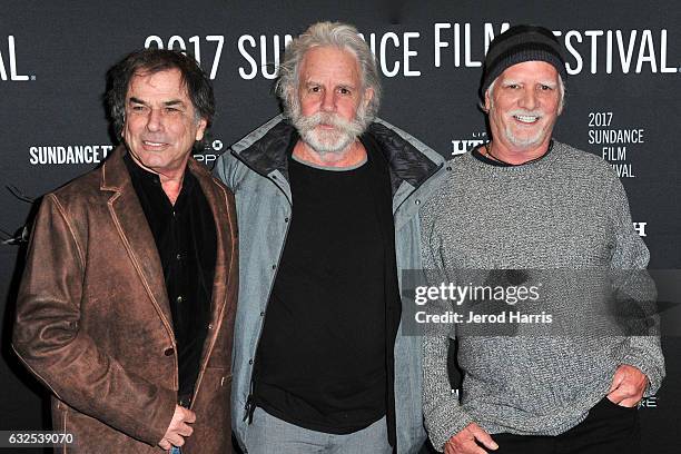 Bill Kreutzmann, Bob Weir and Mickey Hart of the Grateful Dead arrive at the 'Long Strange Trip' Premiere at Yarrow Hotel Theater on January 23, 2017...