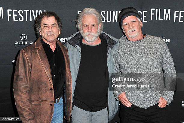Bill Kreutzmann, Bob Weir and Mickey Hart of the Grateful Dead arrive at the 'Long Strange Trip' Premiere at Yarrow Hotel Theater on January 23, 2017...
