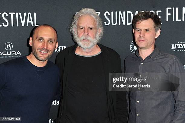 Amir Bar-Lev, Bob Weir and John Nein arrive at the 'Long Strange Trip' Premiere at Yarrow Hotel Theater on January 23, 2017 in Park City, Utah.
