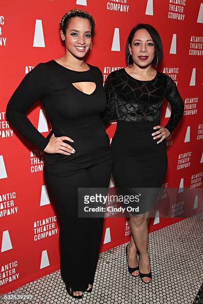 Actresses Selenis Leyva and Dascha Polanco attend the "Tell Hector I Miss Him" Opening Night Party at Jake's Saloon on January 23, 2017 in New York...