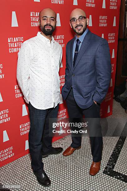 Actor Sean Carvajal and Victor Almanzar attend the "Tell Hector I Miss Him" Opening Night Party at Jake's Saloon on January 23, 2017 in New York City.