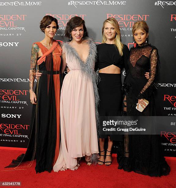 Actors Ruby Rose, Milla Jovovich, Ali Larter and Rola arrive at the premiere of Sony Pictures Releasing's "Resident Evil: The Final Chapter" at Regal...
