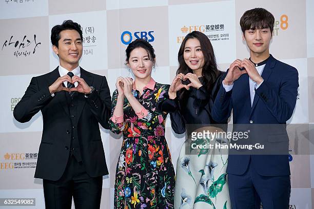 South Korean actors Song Seung-Heon, Lee Young-Ae, Oh Yoon-Ah and Yang Sae-Jong attend the press conference for SBS Drama "Saimdang: Memoir Of...