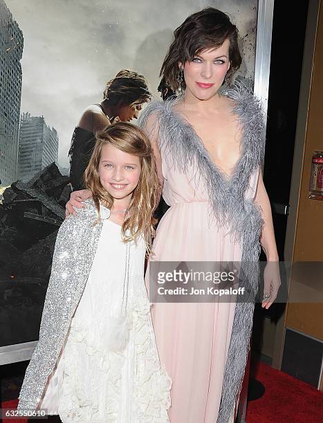 Actress Milla Jovovich and daughter Ever Anderson arrive at the Los Angeles premiere "Resident Evil: The Final Chapter" at Regal LA Live: A Barco...