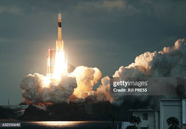 Japan's H-IIA rocket carrying the Kirameki-2 satellite is launched from Tanegashima Space Centre in southern Tanegashima island, Kagoshima...