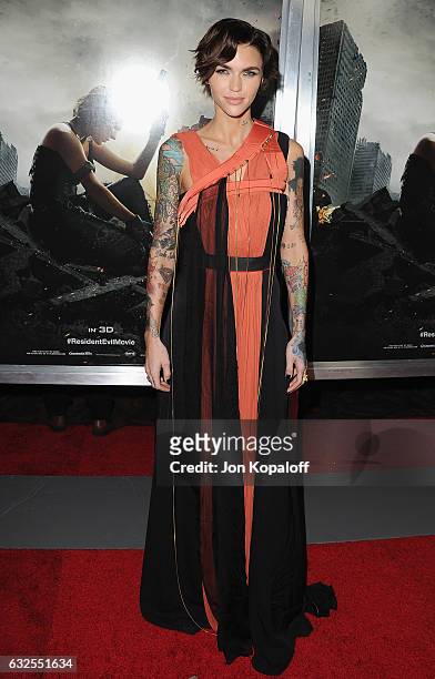 Actress Ruby Rose arrives at the Los Angeles premiere "Resident Evil: The Final Chapter" at Regal LA Live: A Barco Innovation Center on January 23,...